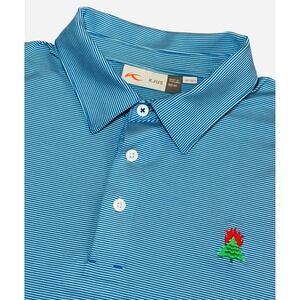 Kjus Men 50/M Soren Long Sleeve Polo Shirt Blue Striped Golf UPF 50+ Performance